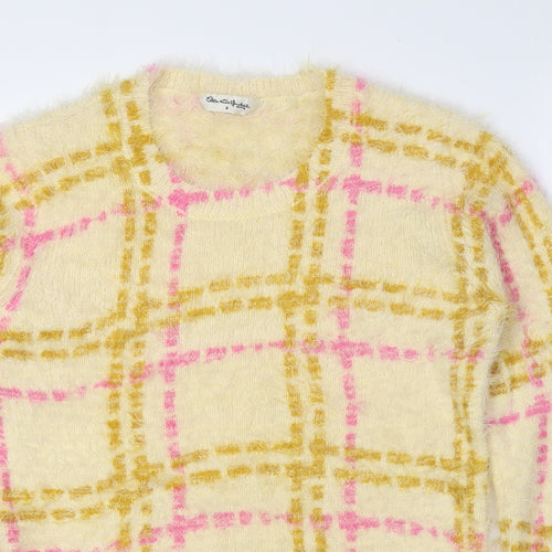 Miss Selfridge Womens Multicoloured Scoop Neck Check Nylon Pullover Jumper Size 8