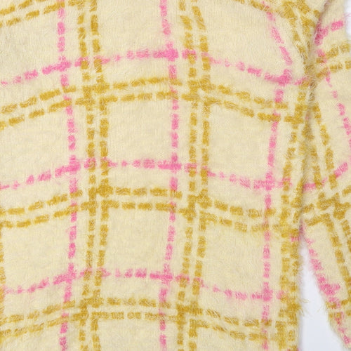 Miss Selfridge Womens Multicoloured Scoop Neck Check Nylon Pullover Jumper Size 8