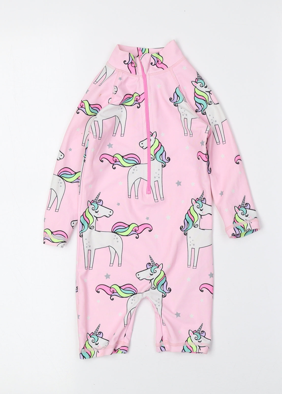 Dunnes Stores Multicoloured Geometric Polyester Catsuit Outfit/Set Size 6-9 Months Zip - Unicorn