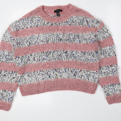 New Look Womens Multicoloured Crew Neck Striped Acrylic Pullover Jumper Size S