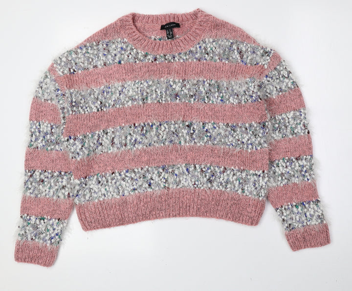 New Look Womens Multicoloured Crew Neck Striped Acrylic Pullover Jumper Size S