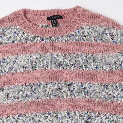 New Look Womens Multicoloured Crew Neck Striped Acrylic Pullover Jumper Size S