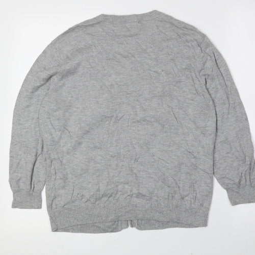 Fenn Wright Manson Womens Grey Scoop Neck Cotton Cardigan Jumper Size XL - Frill Detail