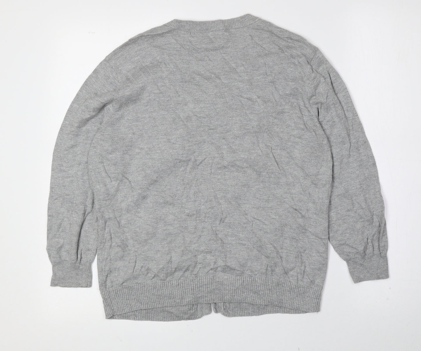 Fenn Wright Manson Womens Grey Scoop Neck Cotton Cardigan Jumper Size XL - Frill Detail