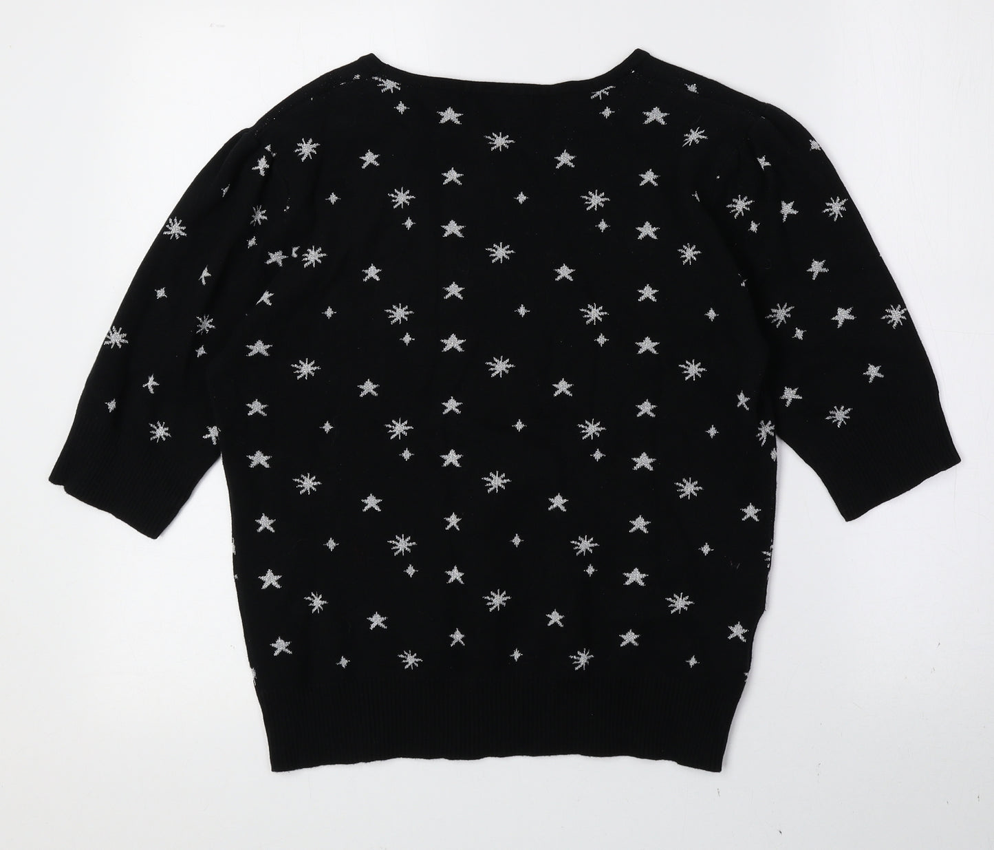 Collectif Womens Black Boat Neck Geometric Cotton Pullover Jumper Size 18 - Stars