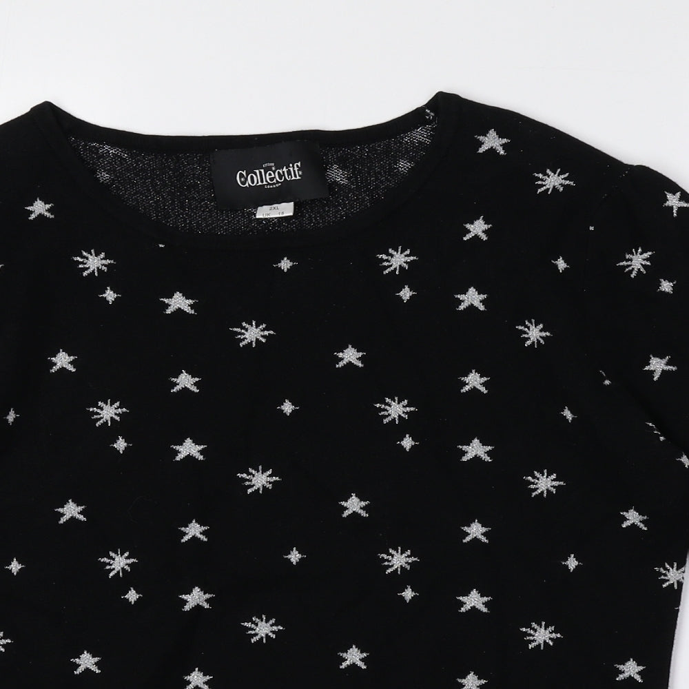 Collectif Womens Black Boat Neck Geometric Cotton Pullover Jumper Size 18 - Stars