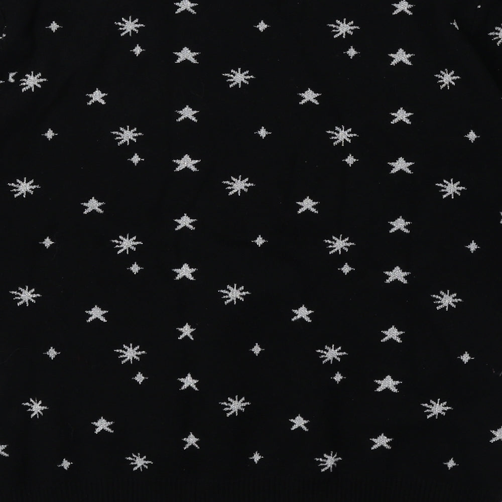 Collectif Womens Black Boat Neck Geometric Cotton Pullover Jumper Size 18 - Stars