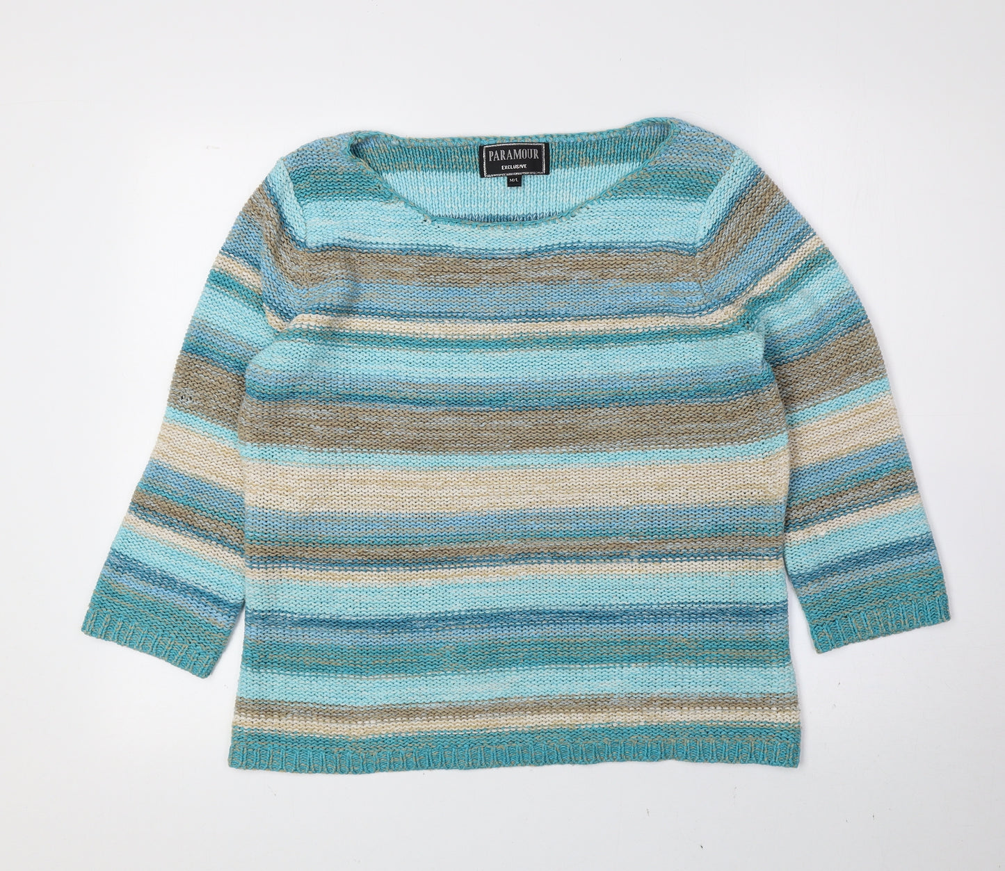 Paramour Womens Multicoloured Boat Neck Striped Acrylic Pullover Jumper Size M
