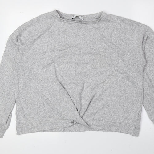 Marks and Spencer Girls Grey Boat Neck Viscose Pullover Jumper Size 15-16 Years Pullover