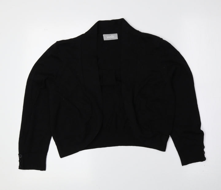 Wallis Womens Black V-Neck Cotton Cardigan Jumper Size M - Cropped