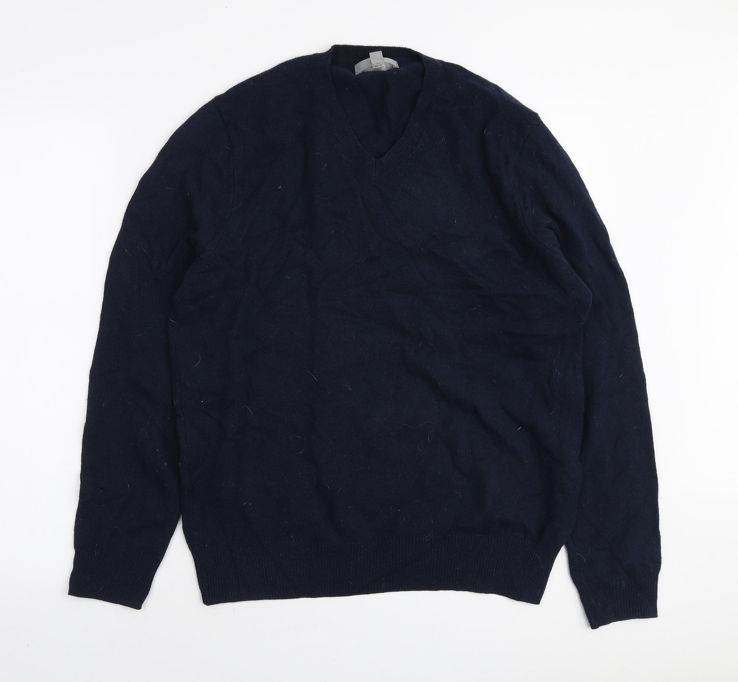 Marks and Spencer Mens Blue V-Neck Wool Pullover Jumper Size L