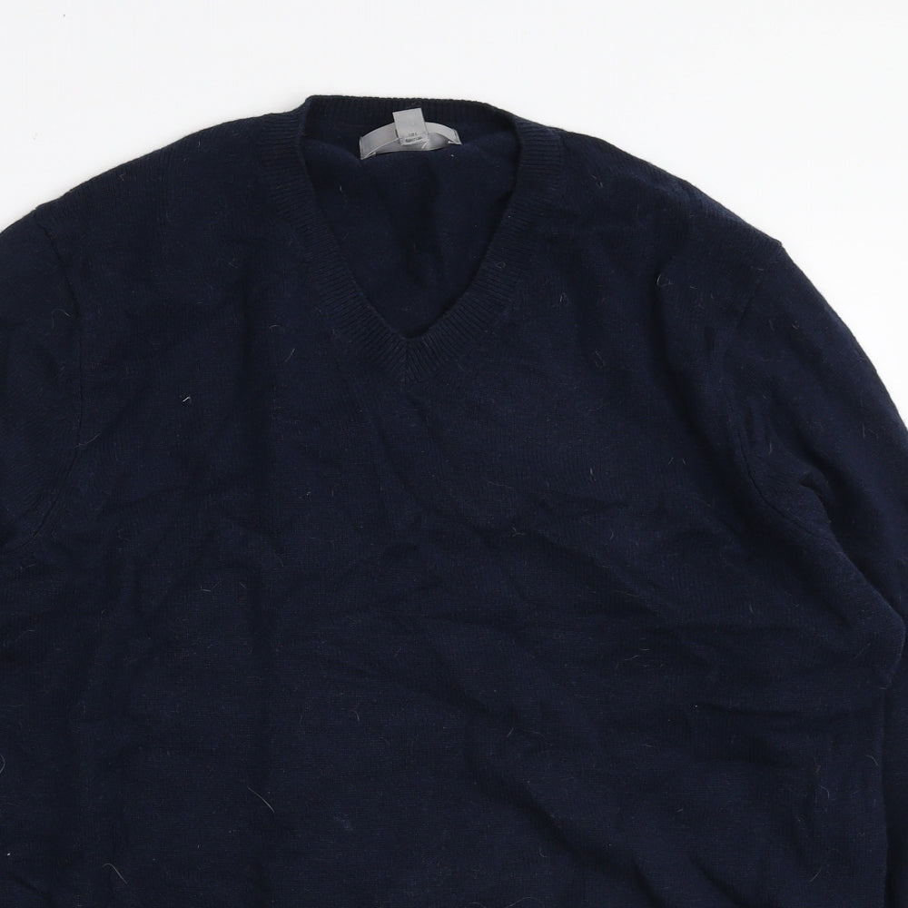 Marks and Spencer Mens Blue V-Neck Wool Pullover Jumper Size L
