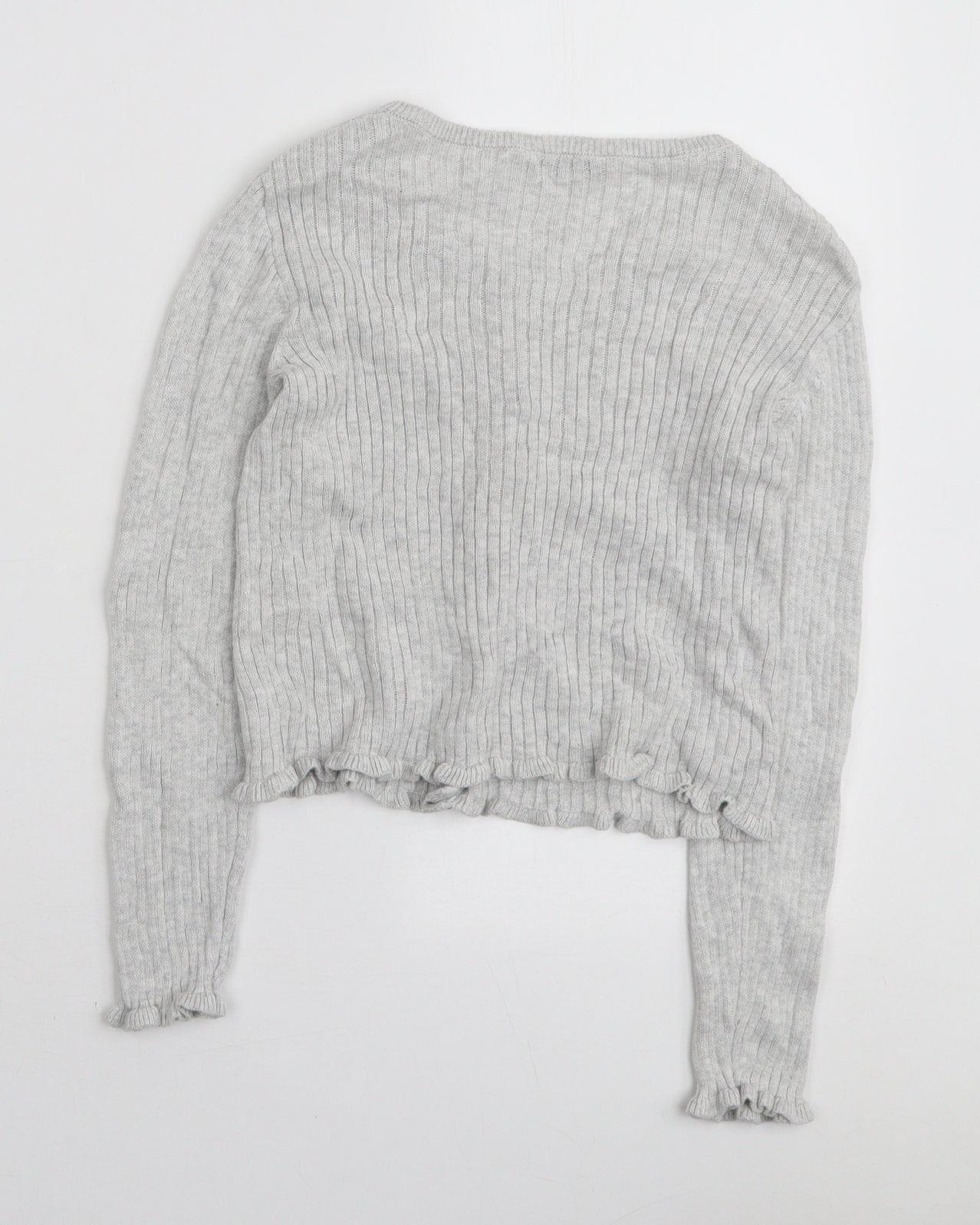 George Girls Grey Round Neck Cotton Cardigan Jumper Size 8-9 Years Button - Frill Detail