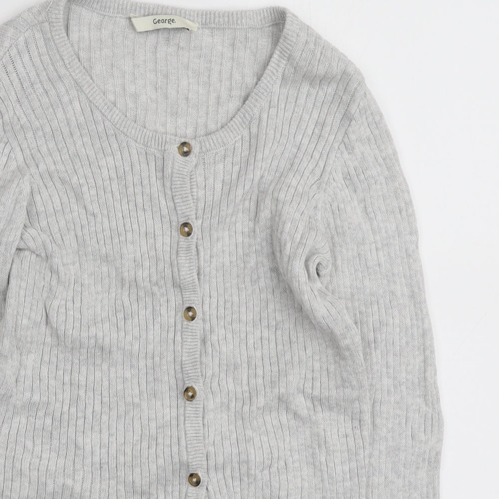 George Girls Grey Round Neck Cotton Cardigan Jumper Size 8-9 Years Button - Frill Detail