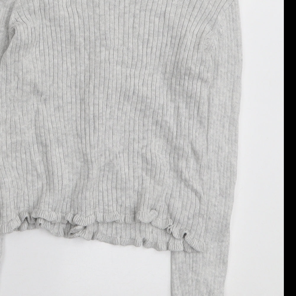 George Girls Grey Round Neck Cotton Cardigan Jumper Size 8-9 Years Button - Frill Detail