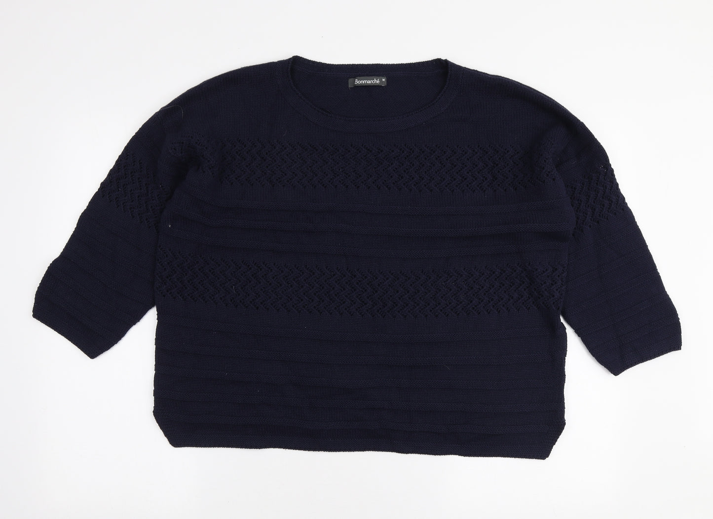 Bonmarché Womens Blue Round Neck Cotton Pullover Jumper Size M