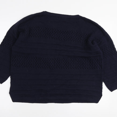 Bonmarché Womens Blue Round Neck Cotton Pullover Jumper Size M