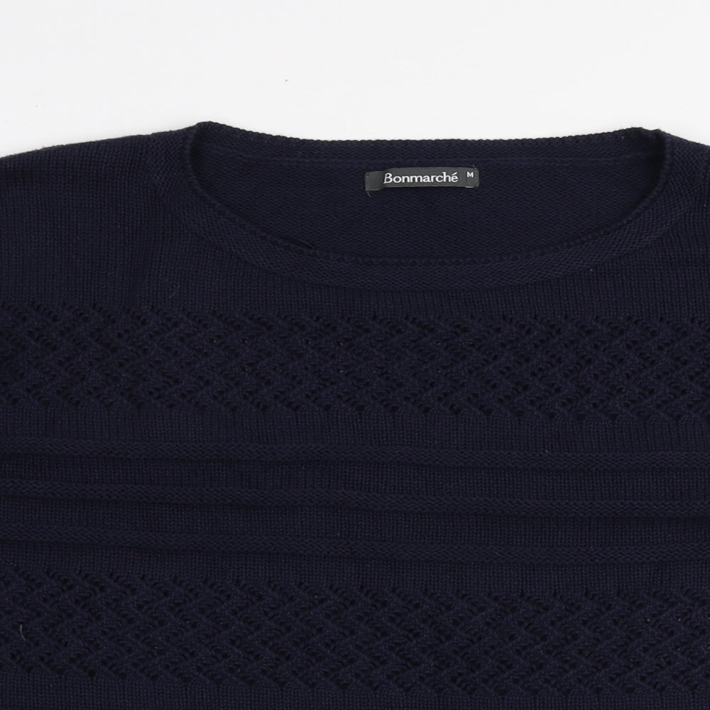 Bonmarché Womens Blue Round Neck Cotton Pullover Jumper Size M