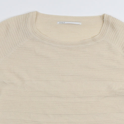 Only Womens Beige Round Neck Acrylic Pullover Jumper Size M