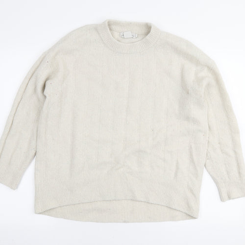L.O.G.G Womens Ivory Round Neck Acrylic Pullover Jumper Size M