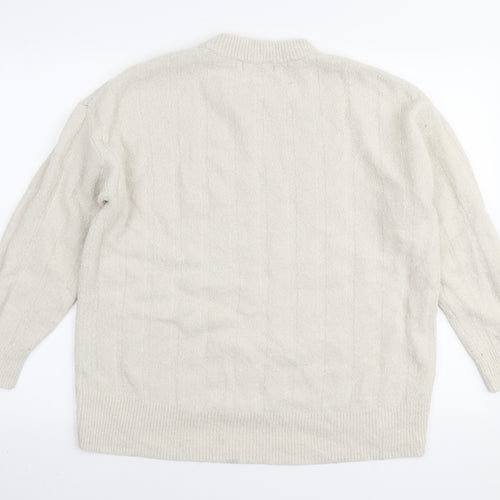 L.O.G.G Womens Ivory Round Neck Acrylic Pullover Jumper Size M