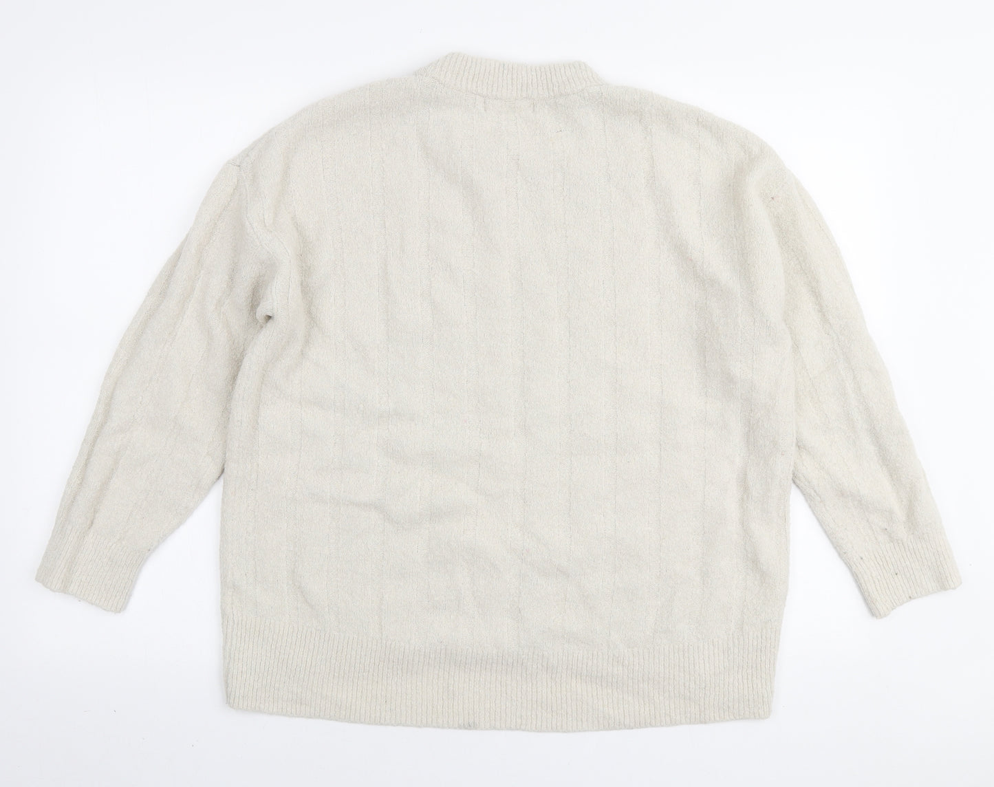 L.O.G.G Womens Ivory Round Neck Acrylic Pullover Jumper Size M