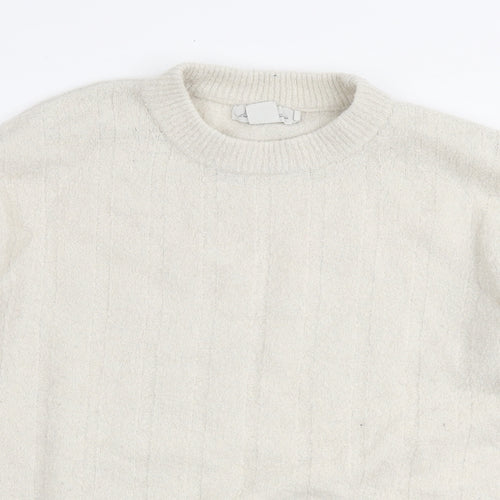 L.O.G.G Womens Ivory Round Neck Acrylic Pullover Jumper Size M