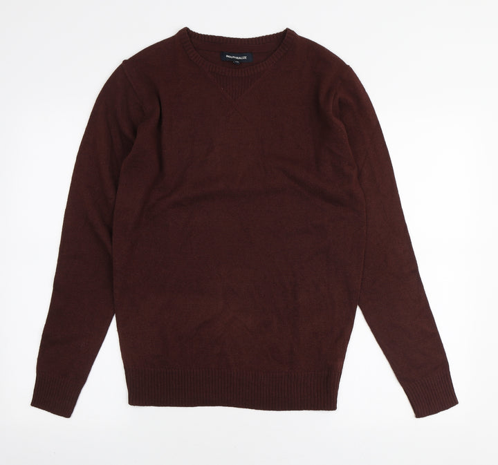 Blue Inc Mens Brown Round Neck Acrylic Pullover Jumper Size XS