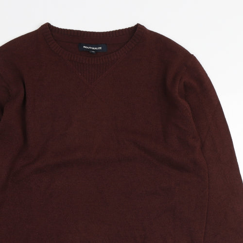 Blue Inc Mens Brown Round Neck Acrylic Pullover Jumper Size XS