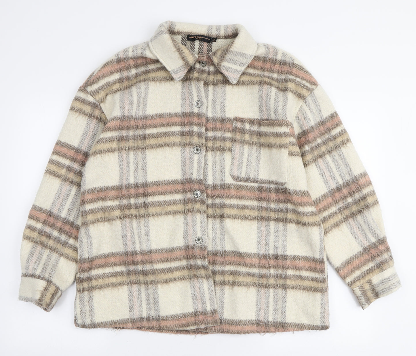 Amy & Clo in vogue Womens Ivory Plaid Jacket Size M Button - Shacket