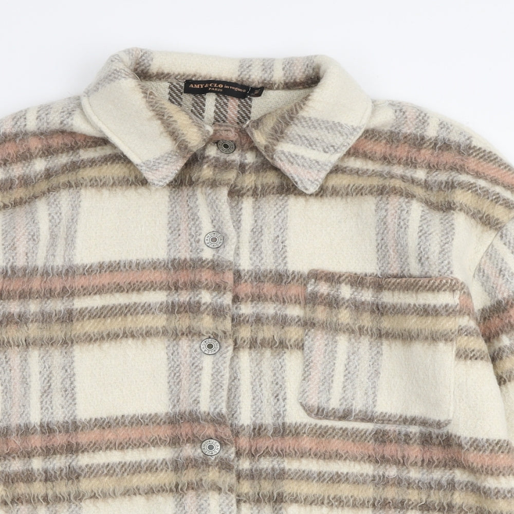 Amy & Clo in vogue Womens Ivory Plaid Jacket Size M Button - Shacket
