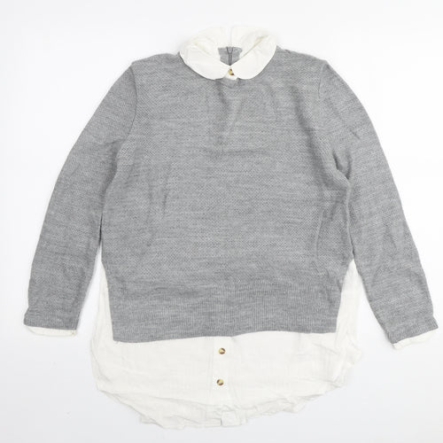 Topshop Womens Grey Collared Acrylic Pullover Jumper Size 8
