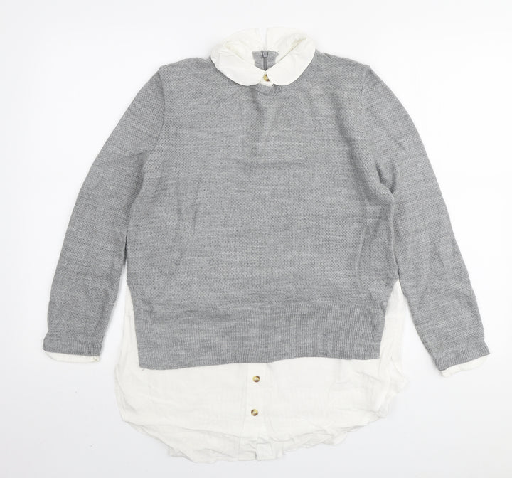 Topshop Womens Grey Collared Acrylic Pullover Jumper Size 8