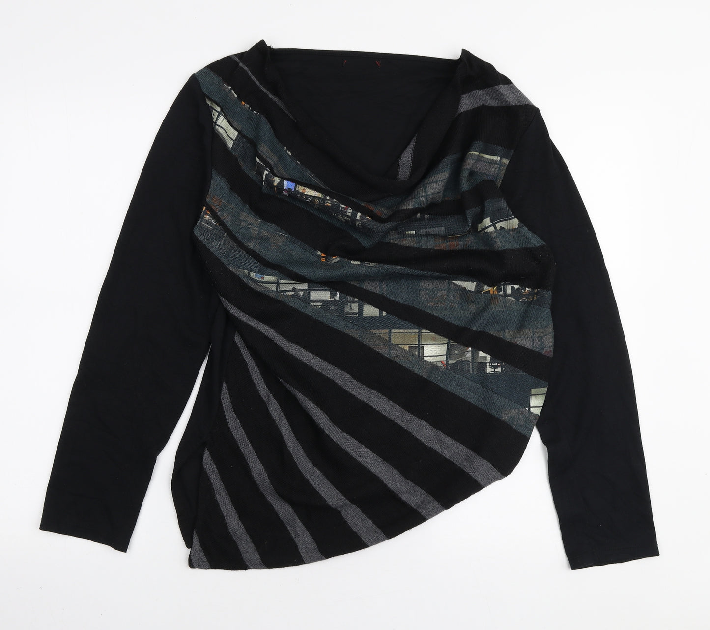 Preworn Womens Black Cowl Neck Geometric Wool Pullover Jumper Size M - Asymmetric