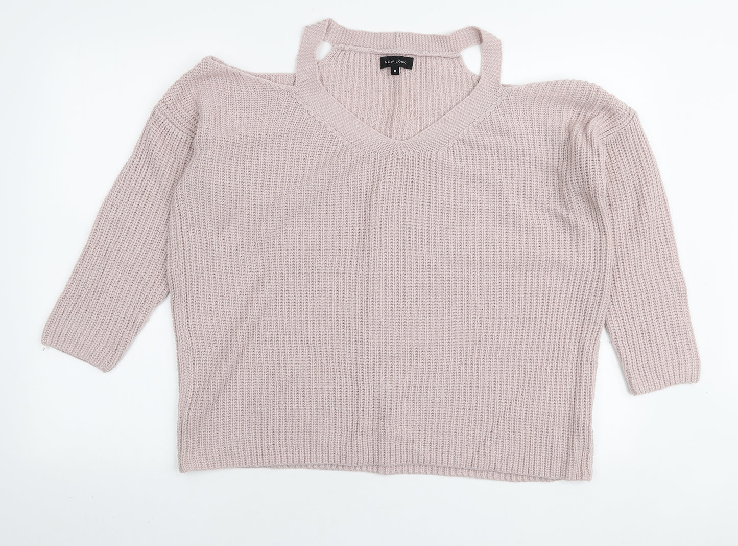 New Look Womens Pink Round Neck Acrylic Pullover Jumper Size M - Cut out shoulders