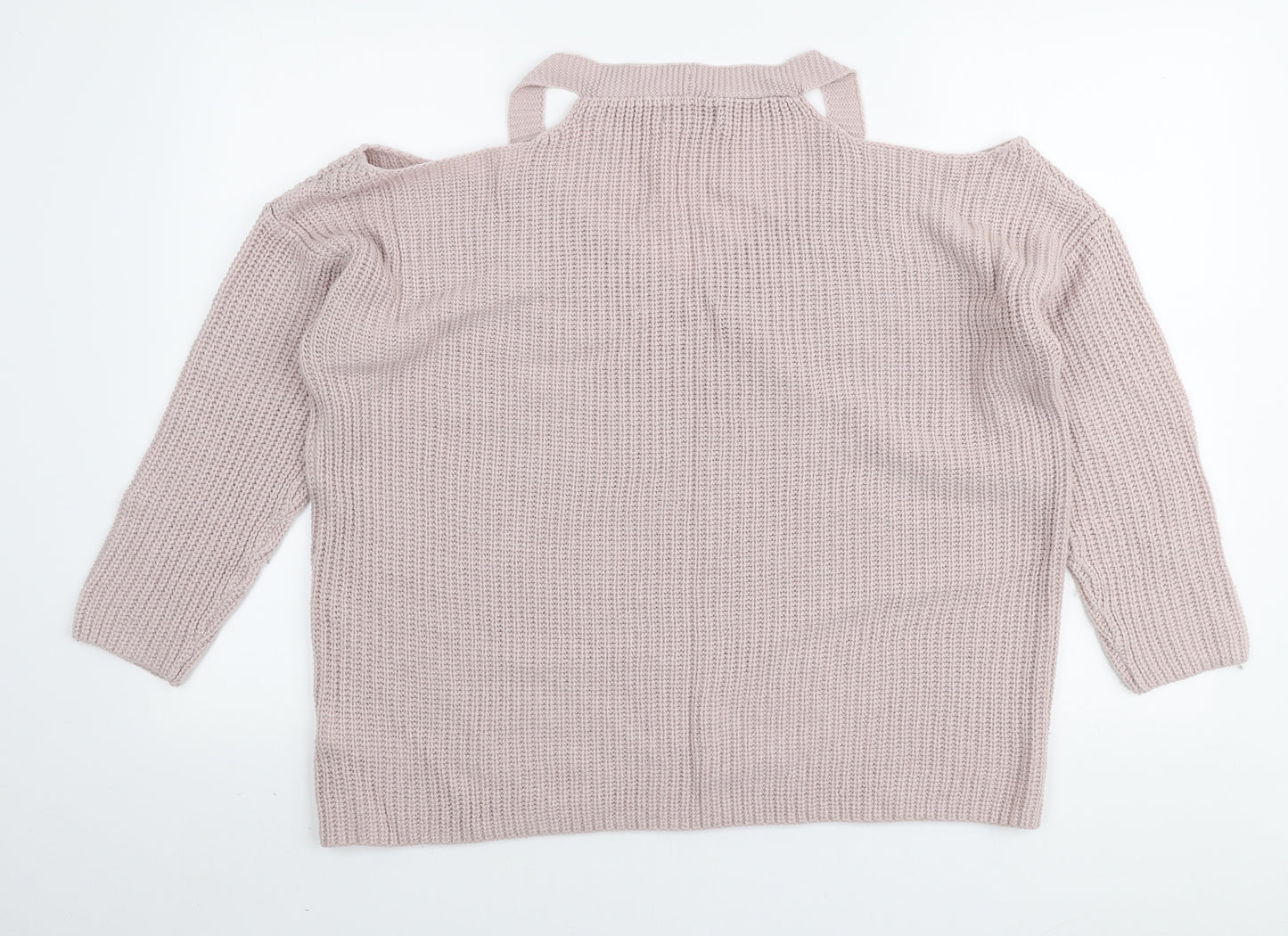 New Look Womens Pink Round Neck Acrylic Pullover Jumper Size M - Cut out shoulders