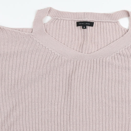 New Look Womens Pink Round Neck Acrylic Pullover Jumper Size M - Cut out shoulders