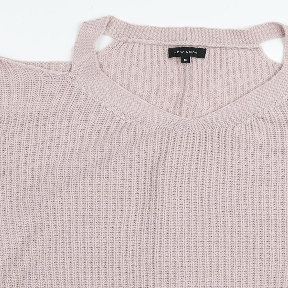 New Look Womens Pink Round Neck Acrylic Pullover Jumper Size M - Cut out shoulders