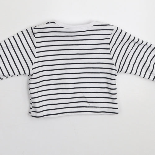 Just Too Cute Boys White Striped Cotton Basic T-Shirt Size 3-6 Months Round Neck Snap - Marine Crew