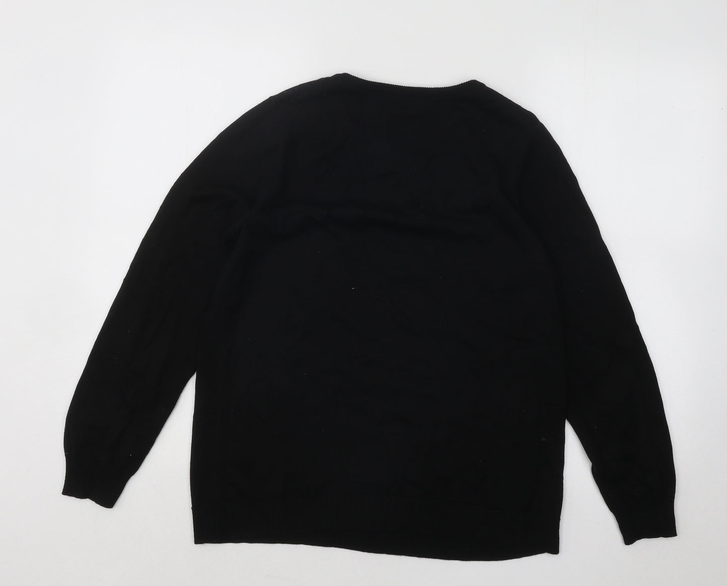 Dorothy Perkins Womens Black Round Neck Geometric Cotton Pullover Jumper Size 14 - Stars