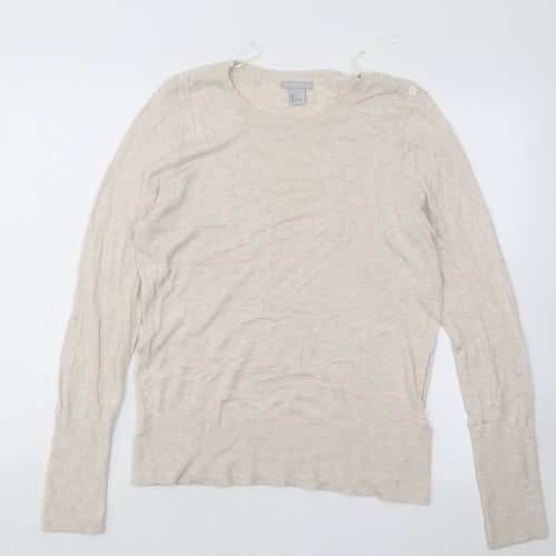 H&M Womens Beige Round Neck Viscose Pullover Jumper Size L