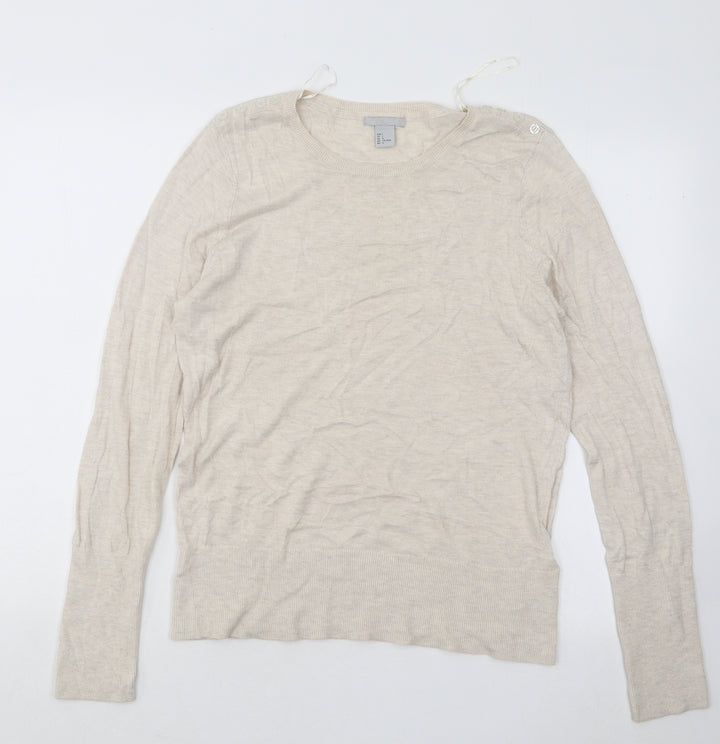 H&M Womens Beige Round Neck Viscose Pullover Jumper Size L