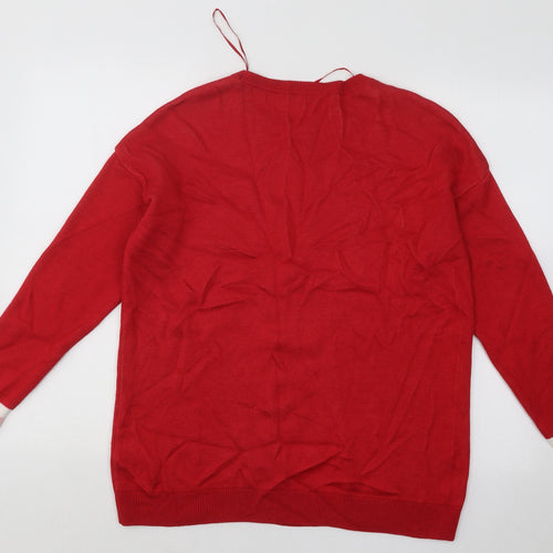 F&F Womens Red Round Neck Viscose Pullover Jumper Size 12