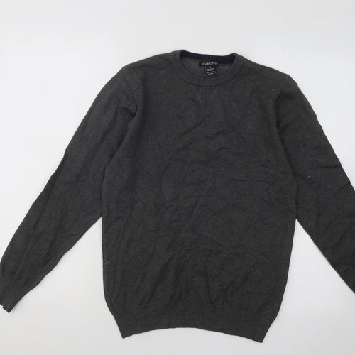 Selection Womens Grey Round Neck Cotton Pullover Jumper Size M