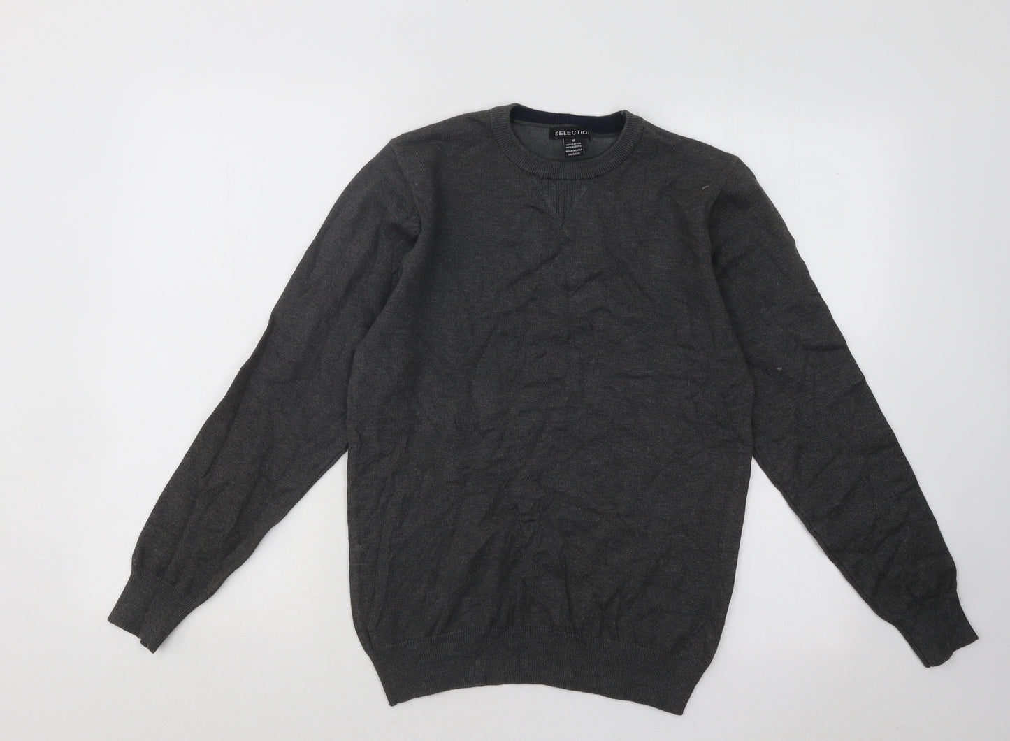 Selection Womens Grey Round Neck Cotton Pullover Jumper Size M