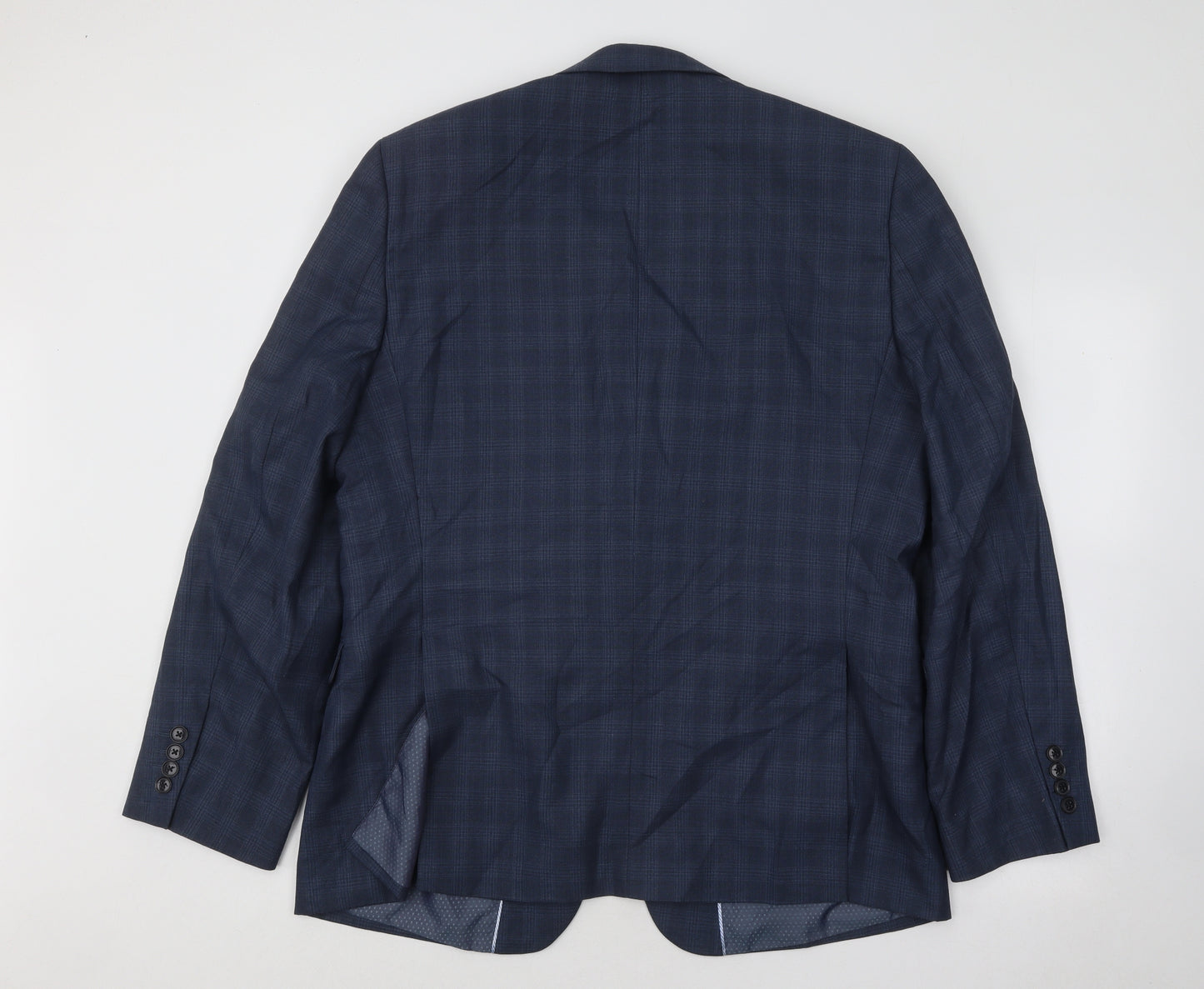 Fellini Mens Blue Plaid Polyester Jacket Suit Jacket Size 44