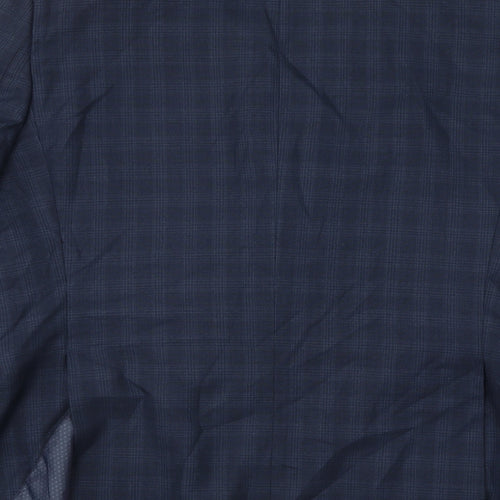 Fellini Mens Blue Plaid Polyester Jacket Suit Jacket Size 44