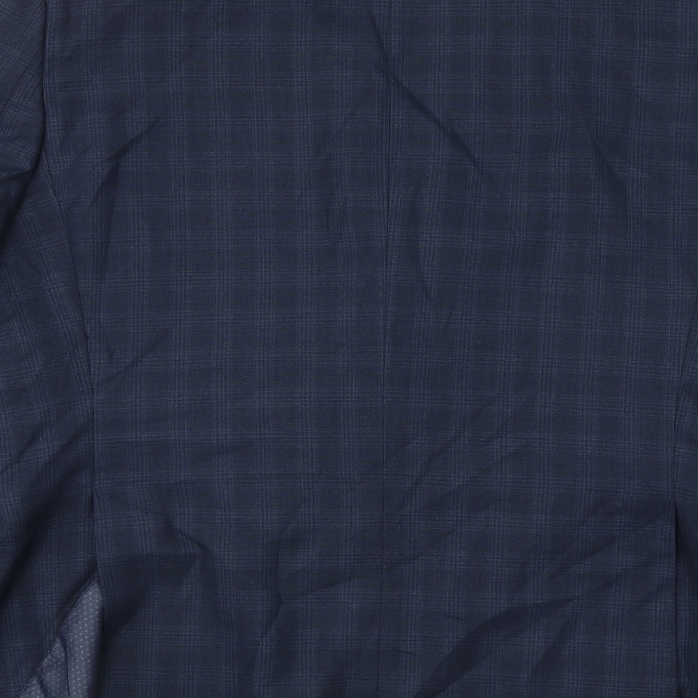 Fellini Mens Blue Plaid Polyester Jacket Suit Jacket Size 44