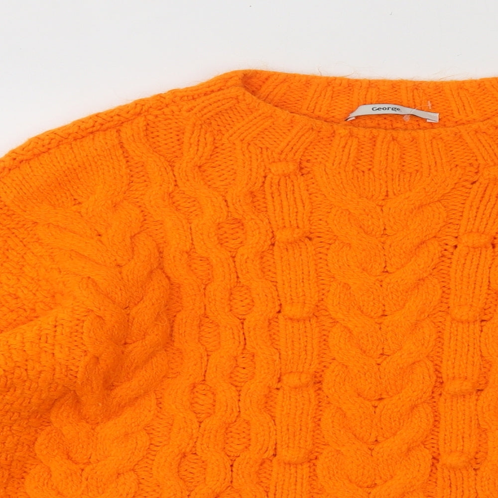 George Womens Orange Round Neck Acrylic Pullover Jumper Size 14