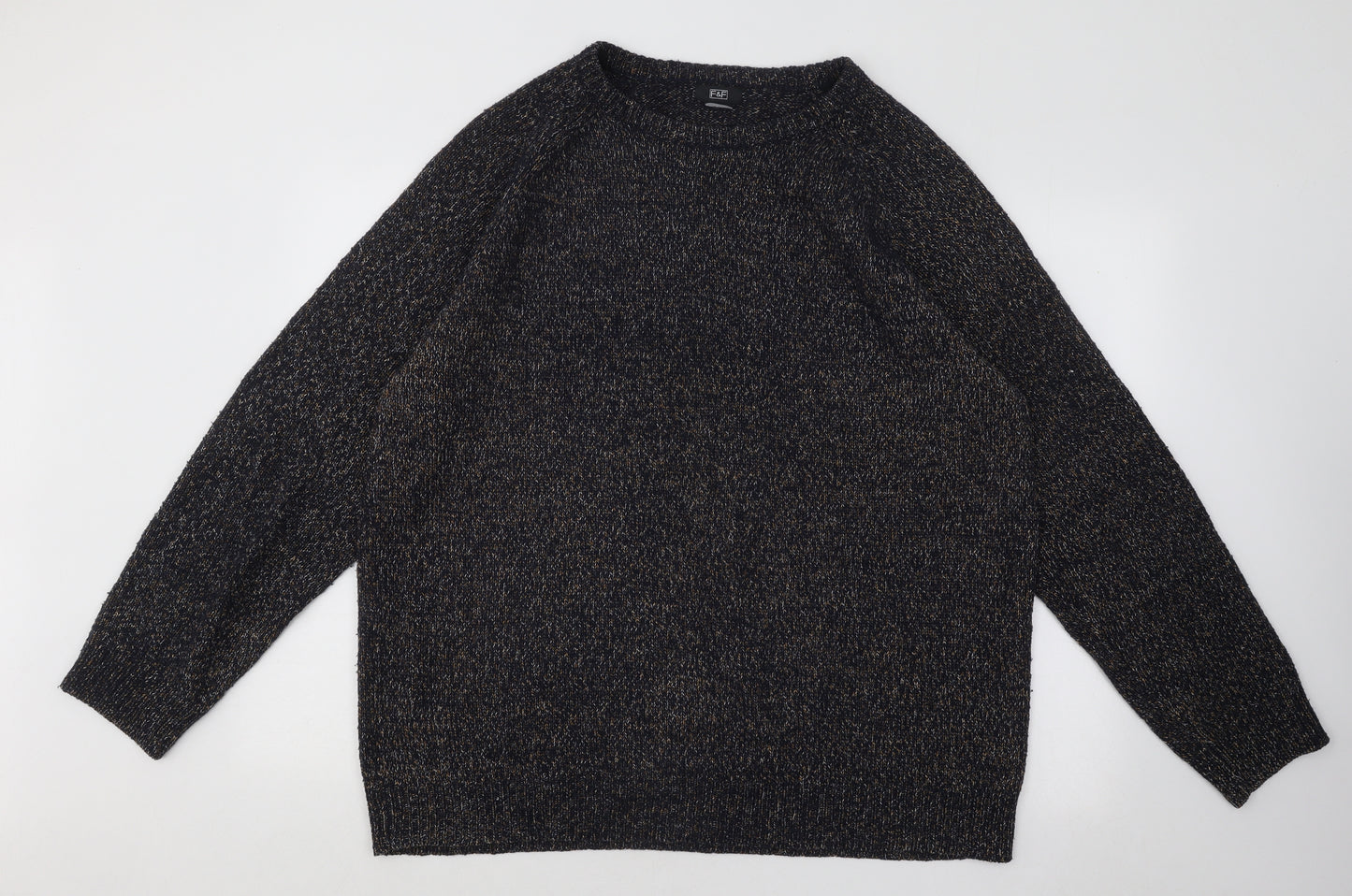 F&F Mens Black Round Neck Acrylic Pullover Jumper Size XL